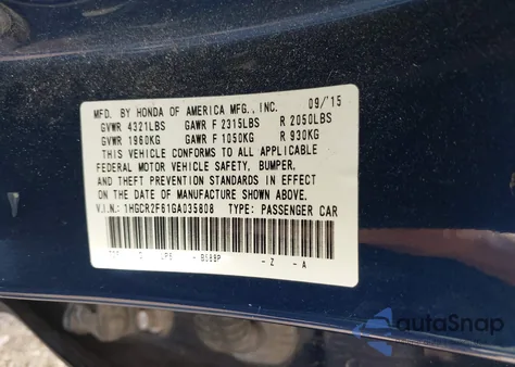 2016 Honda Accord Sport из США, поврежденный, VIN 1HGCR2F61GA035808